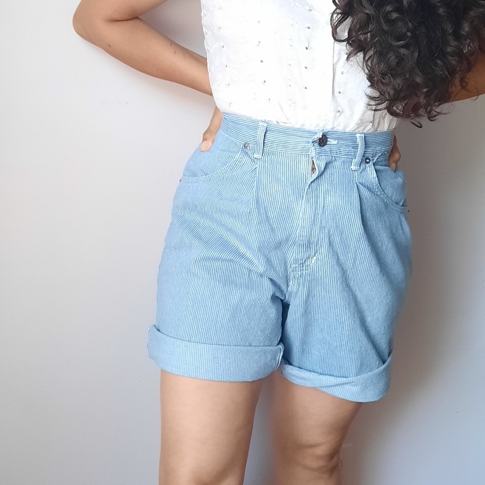 Vintage striped chic denim bermuda shorts